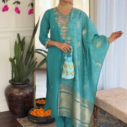 KALINI Women Floral Embroidered Regular Sequinned Kurta with Trousers & With Dupatta-34