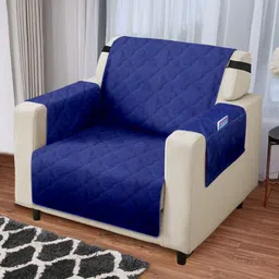 Cortina Blue Solid Velvet 4 Piece Anti-Slip Double Sofa Cover With Arms-image-57
