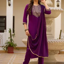KALINI Women Ethnic Motifs Embroidered Kurta with Trousers & Dupatta-image-98