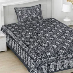 FrionKandy Living Grey Printed Cotton 180 TC Single Bedsheet Set 2.28 m x 1.52 m-image-84