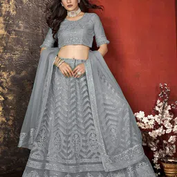 Cute fellow Embroidered Thread Work Semi-Stitched Lehenga & Unstitched Blouse With Dupatta-image-46