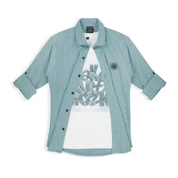 CHARCHIT Boys Striped Spread Collar Comfort Cotton Casual Shirt With T-shirt-picture-29
