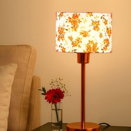 Devansh White Printed Metal Traditional Cylindrical Shaped Table Lamp-picture-39