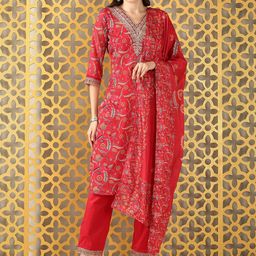 Anouk Women Floral Embroidered Regular Thread Work Kurta with Pyjamas & Dupatta-picture-15