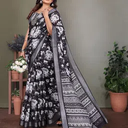 WEAREZEE Floral Zari Linen Blend Saree-picture-52