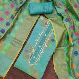 SHADOW & SAINING Floral Woven design Beads And Stones Unstitched Dress Material-image-45