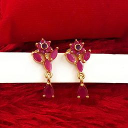 Anujeet Fashion Hub Gold-Plated Floral Shaped American Diamond Drop Earrings-image-40