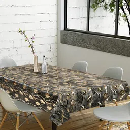 LooMantha Brown Floral Waterproof Plastic 6-Seater Table Cover-image-23