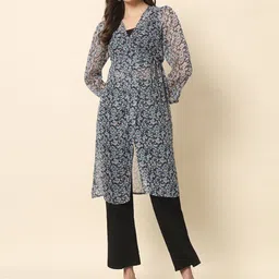 BAESD Floral Printed Longline Tie-Up Shrug-58