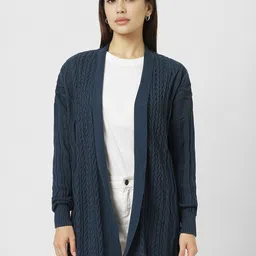 Van Heusen Woman Women Cable Knit Cotton Shawl Collar Front-Open Sweaters-picture-3