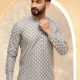 Anouk Grey Ethnic Motifs Printed Band Collar Straight Short Kurta-image-48