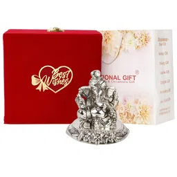 INTERNATIONAL GIFT Pagdi Ganesh Idol Showpiece With Best Wishes Tag & Velvet Box-image-56