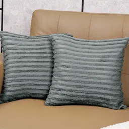 Saral Home Grey Set of 2 Striped Square Cushion Covers-12