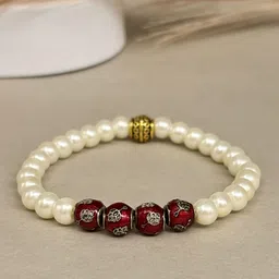 SANAA CREATIONS Unisex Grace & Crimson Blossom Stones Studded Elasticated Bracelet-image-21