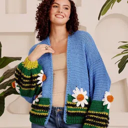 Velvery Women Open Knit Applique Crochet Front Open Sweaters-picture-11