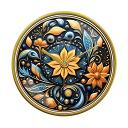 RANDOM Gold Toned & Blue Printed Contemporary Analogue Round Wall Clock-image-85