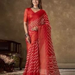 KAYOMMI Printed Pure Cotton Leheriya Saree-19