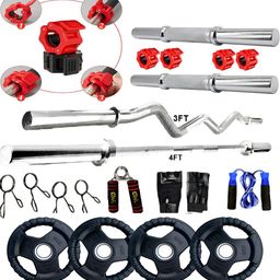 YMD Rubber Plates Curl Straight Rod Metal Integrated Premium Home Gym Combo-1