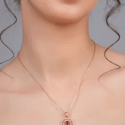 STYOLLO Rose Gold Plated American Diamond Studded Square Pendant With Chain-picture-18