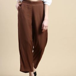 Women Regular Fit Brown Cotton Blend Trousers-image-29