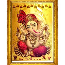 ADA Handicraft Gold-Toned & Red Shree Ganesh Ji Wooden Wall Photo Frame-image-55