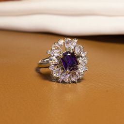 PRIVIU Silver-Plated American-Diamond Studded Adjustable Finger Ring-43