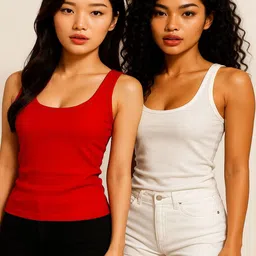 CORTICA Women Pack Of 2 Red & White Non-Padded Cotton Camisoles-picture-47