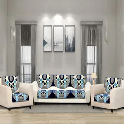 Aura Blue & Cream-Colored 6 Pieces Printed 5 Seater Sofa Covers-11