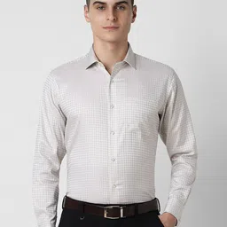 Van Heusen Men Spread Collar Micro Checked Cotton Formal Shirt-image-34