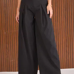 SASSAFRAS Women Flared High-Rise Pleated Trousers-image-21