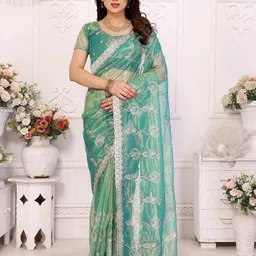 The Textile Hub Women Embroidered Pure Chiffon Saree-picture-26