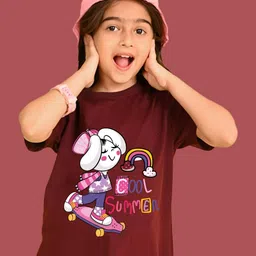 NUSYL Girls Cool Summer Printed Round Neck Short Sleeves Oversized T-shirt-picture-4