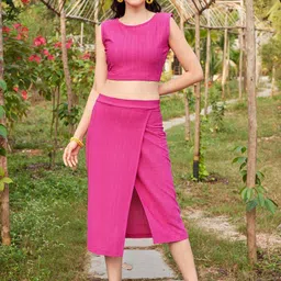 MILOST Textured Round Neck Top With Skirt Co-Ords Set-image-71