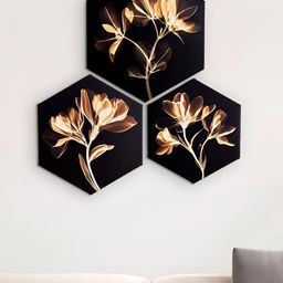 Home Centre Black & Gold Toned 3 Pieces Printed Hexagonal Picture Frames-image-29