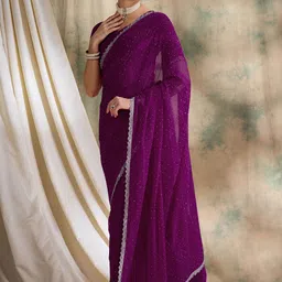 MANVAA Embellished Beads and Stones Silk Blend Fusion Banarasi Saree-image-33