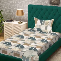 KLOTTHE Grey & Brown Printed 300 TC Single Bedsheet With 1 Pillow Cover - 2.25 x 1.50 m-picture-15