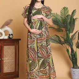 Moms Maternity Floral Print Flutter Sleeve Georgette Maternity Fit & Flare Maxi Dress-picture-19