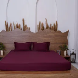 BELIHODE Premium Red Fitted Cotton 300 TC King Bedsheet Set 1.82 m x 1.82 m-image-76