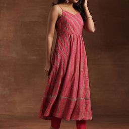 Libas Bandhani Printed Pleated Shoulder Straps Anarkali Kurta With Trouser & Dupatta image 5