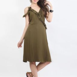 DELIS Women Georgette Wrap Midi Dress-image-4