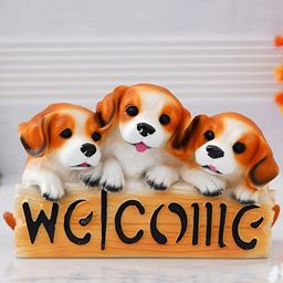 Webelkart Brown & White Cute Three Friends Puppy Wooden Showpiece-image-88