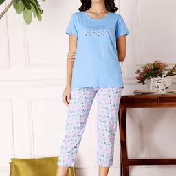 Bodycare Women Cotton Printed T shirt & Capri Night suit-picture-6
