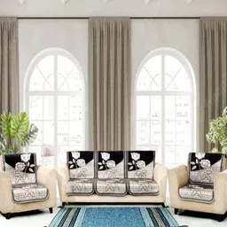 Aura Black & White 6 Pieces Floral Printed 5 Seater Sofa Covers-10
