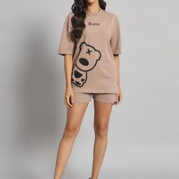 GRIFFEL Printed Pure Cotton Oversized T-Shirt & Shorts Co-Ords-7