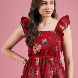 DressBerry Floral Print Georgette Peplum Top-image-72