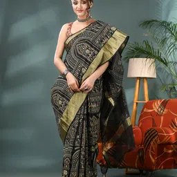 TANTLOOM Warli Printed Zari Bandhani Saree-picture-20