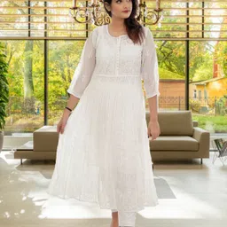 ADR CHIKAN Lucknowi Chikankari Round Neck Georgette Anarkali Kurta-41