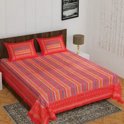 UNIBLISS Red & Blue Floral Cotton 144 TC Double Queen Bedsheet Set-2.15mx2.35m-picture-12