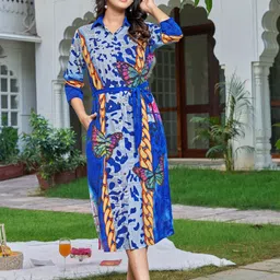 Kaftanize Women Printed Embellished A-Line Midi Dress-image-54