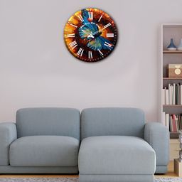 OLIVE TREE Orange & Blue Printed Analogue Contemporary Wooden Wall Clock-16
